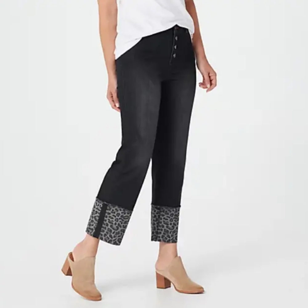 😻PEACE, LOVE, WORLD ☮🖤🌎 Missy Ankle Jean with Cheetah Cuff
